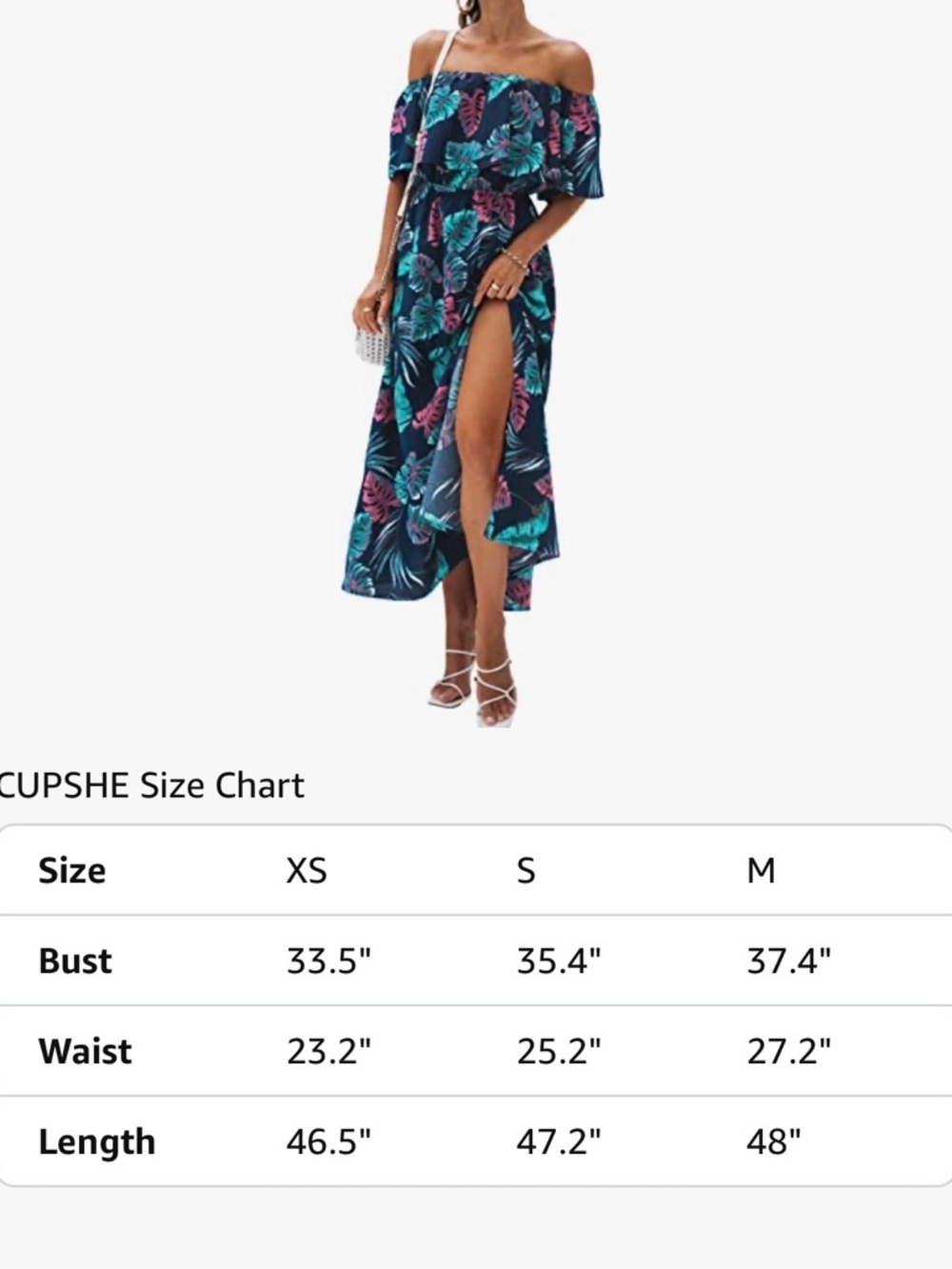 Cupshe Navy Off-Shoulder Tropical Leaf Maxi Dress with Teal & Pink Print - Picture 6 of 6